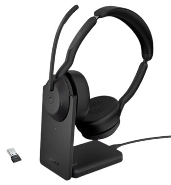 Jabra Wireless Evolve2 55 MS Stereo Bluetooth ANC Headset W/Charging Stand, Link380c, USB-C